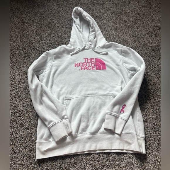 The North Face Sweaters - The North Face breast cancer awareness XL White Hoodie with Pink Logo